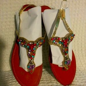 Sandals 11M.  Jeweled, Royal Colors              Vacation, Weddings
